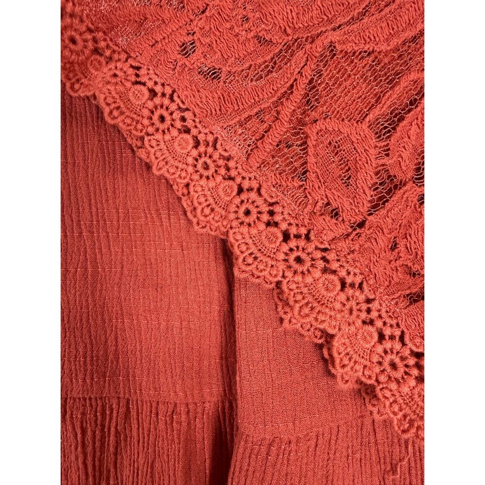 Altar'd State Large Rust Boho Peasant Top Lace Bell Sleeves Babydoll Fairy - Picture 3 of 6